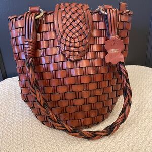 Woven genuine leather hand bag